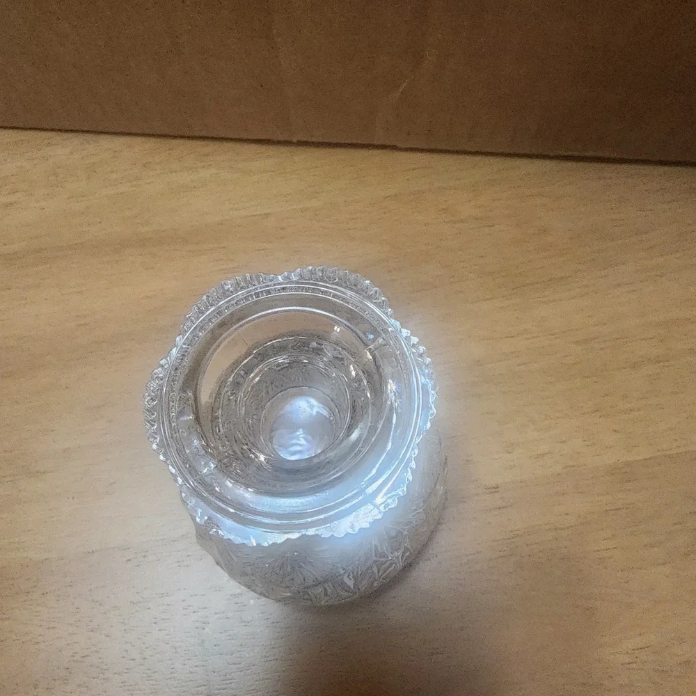 Vintage Crystal Clear Industries Fan Pattern Footed Votive Glass Candleholder